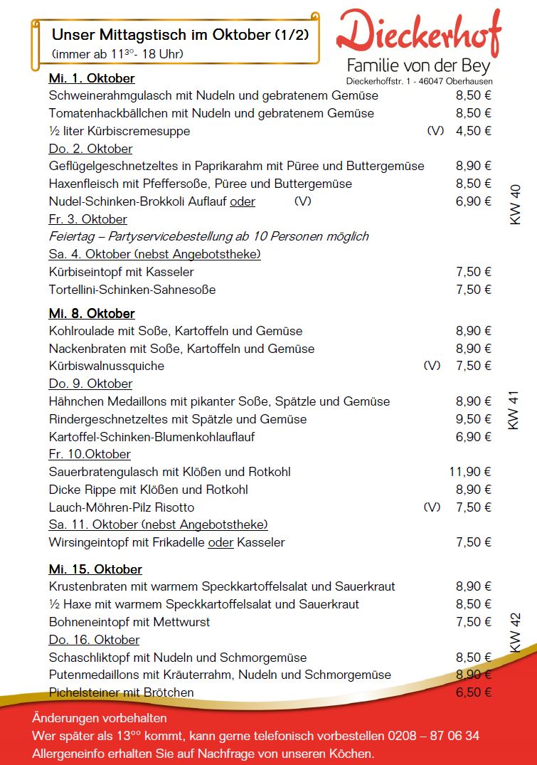 unsere wechselnden Mittagstischangebote
