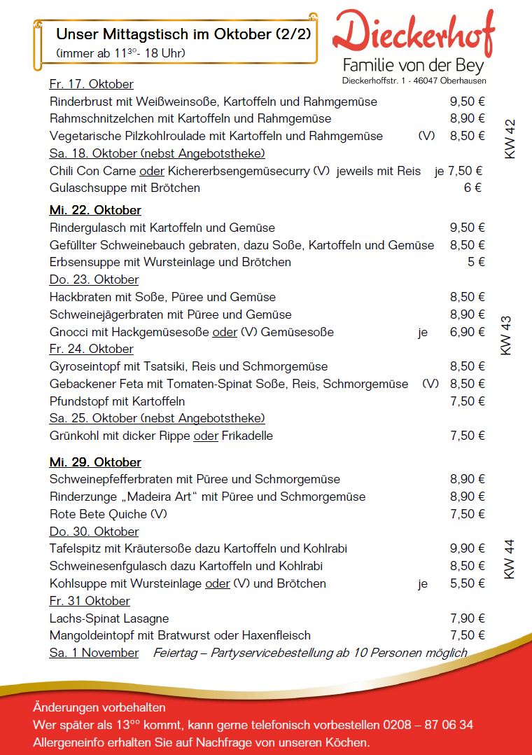 unsere wechselnden Mittagstischangebote
