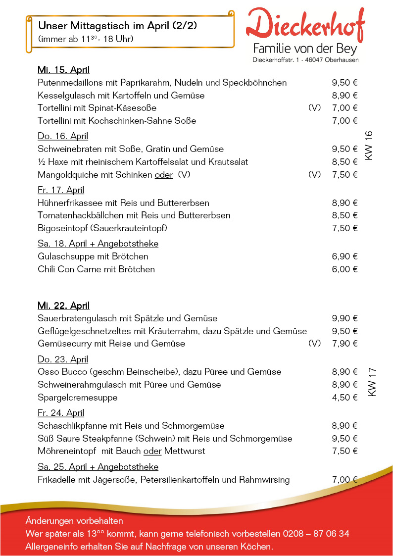 unsere wechselnden Mittagstischangebote